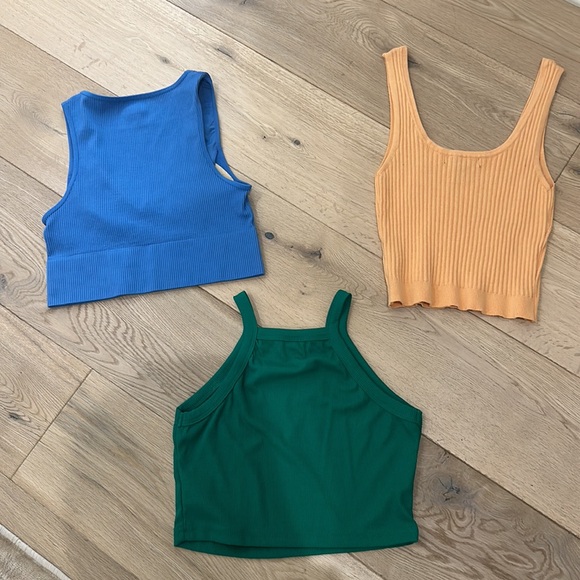 3 Piece Summer Tank set. Blue(athletic)&Orange(cotton)- Forever 21. Green-SHEIN. - Picture 2 of 4